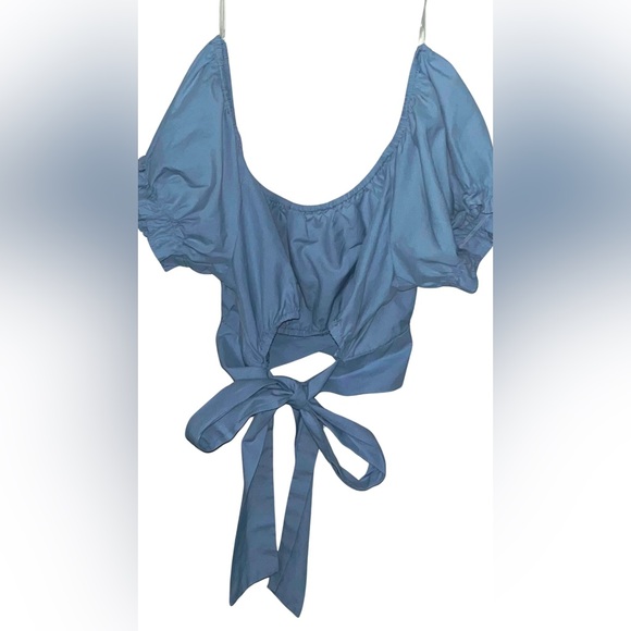 Blue Women's Ruffle Crop Top - Picture 2 of 2